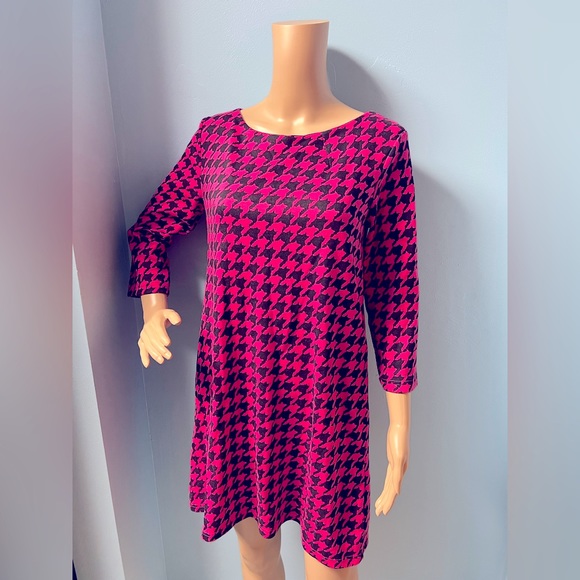 H&M Hot Pink Black Houndstooth Long Sleeve Dress ASO GLEE Blogger favorite S - Picture 4 of 8